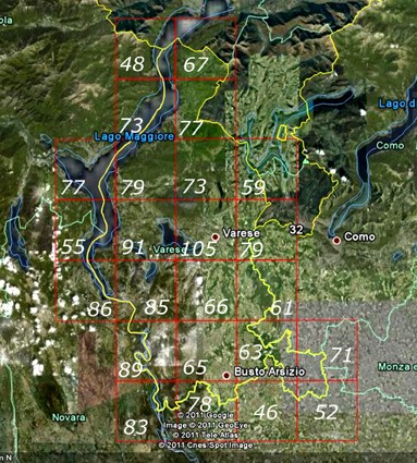 Figura 3: numero di specie nidificanti per particella, periodo 2010-2012