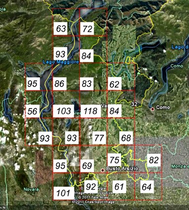 Figura 4: numero di specie nidificanti per particella, periodo 2010-2014